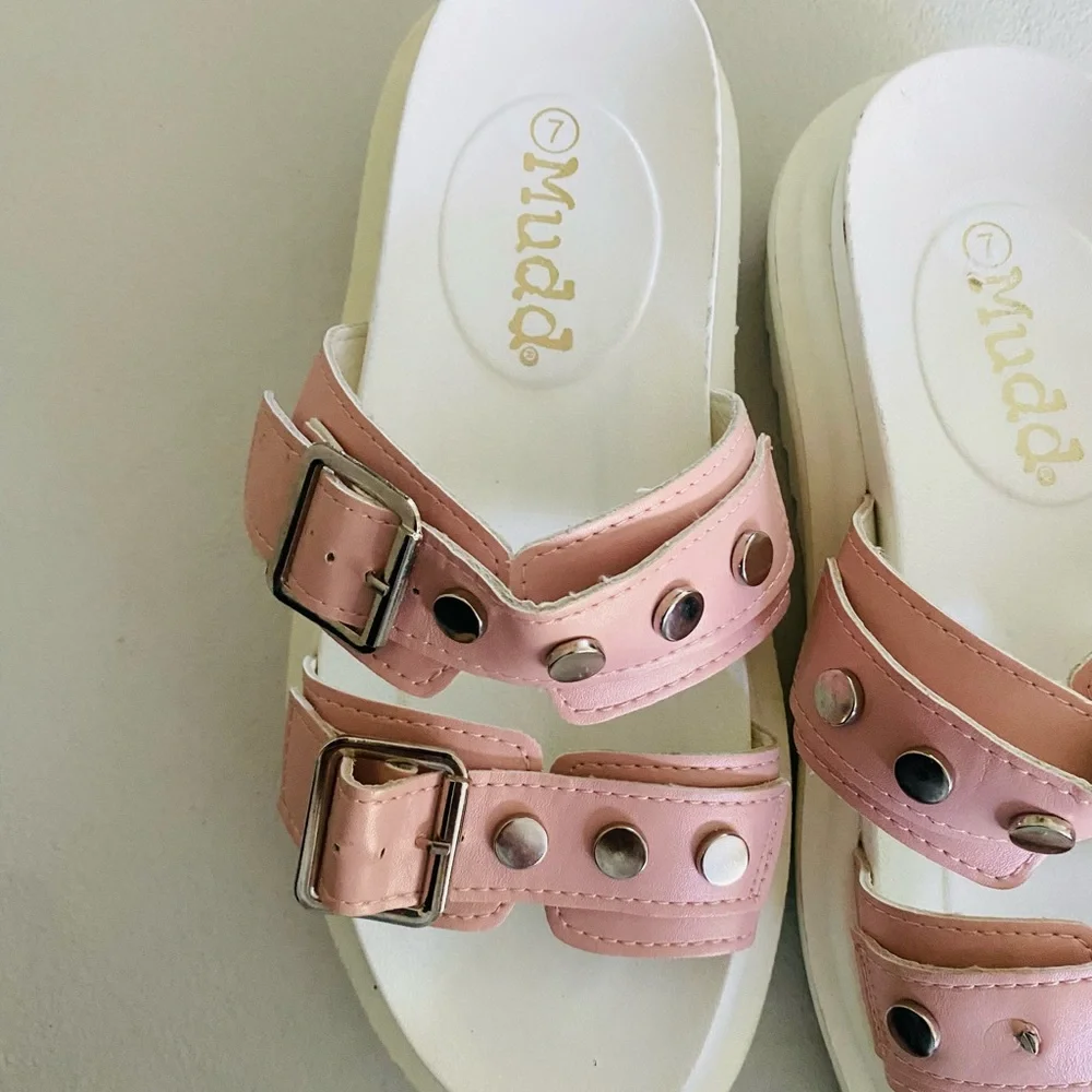 Mudd Size 7 Pink Double Strap Platform Slides Sandals - Picture 2 of 5